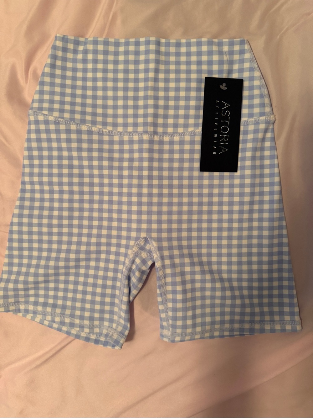 Astoria Activewear Light Blue Gingham High-Rise Bike Shorts